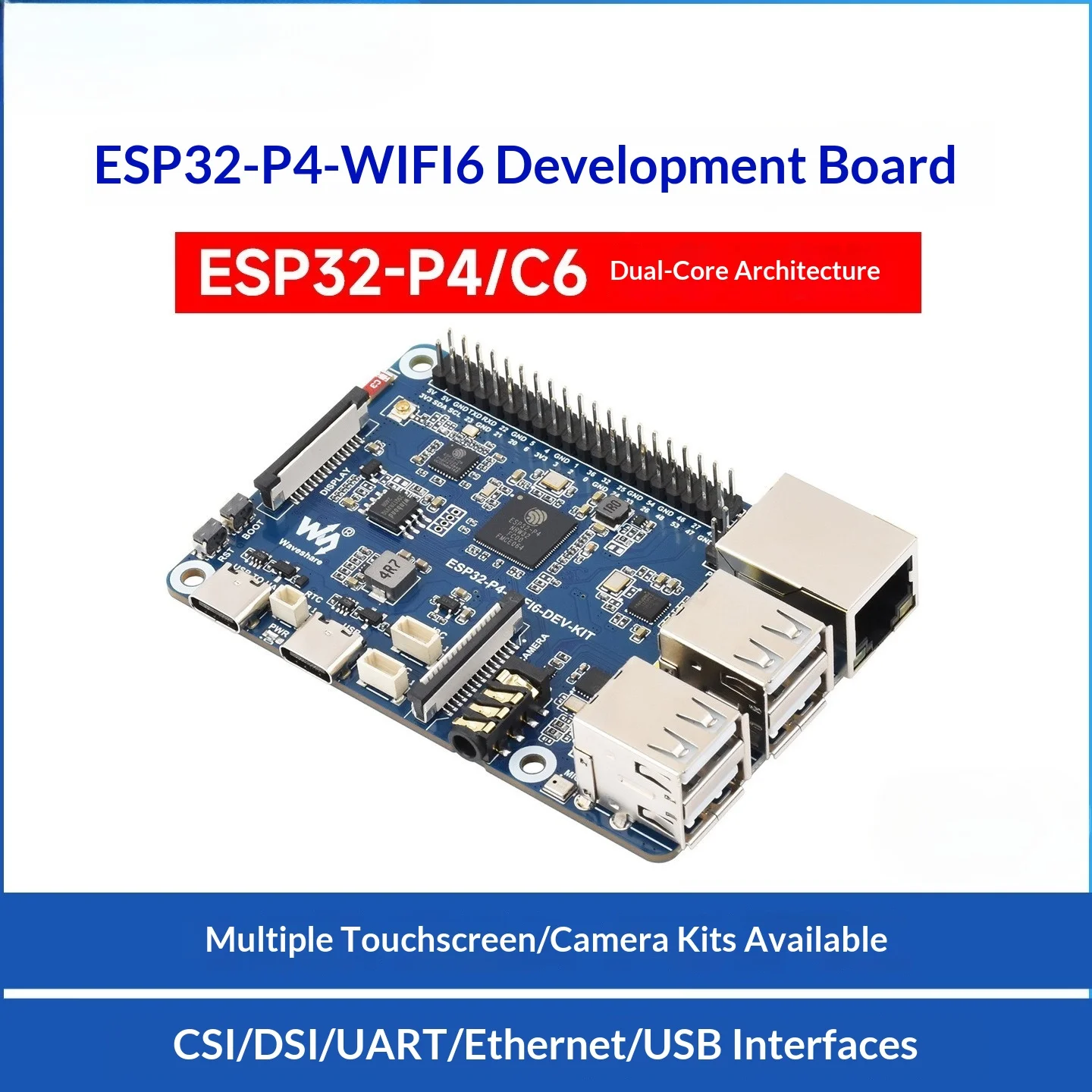 ESP32-P4 WiFi 6 Development Board Dual Core RISC-V Bluetooth 5 BLE Ethernet USB Camera Display AI Vision IoT Development Kit