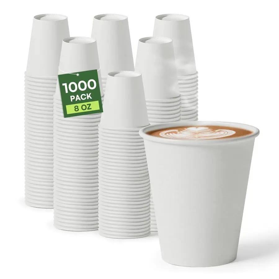 

Cups 8 oz Disposable Coffee Cups, 1000 Pack Thickened Disposable Hot Cups, 300GSM BPA Free Small Disposable Cups, White Paper Cu