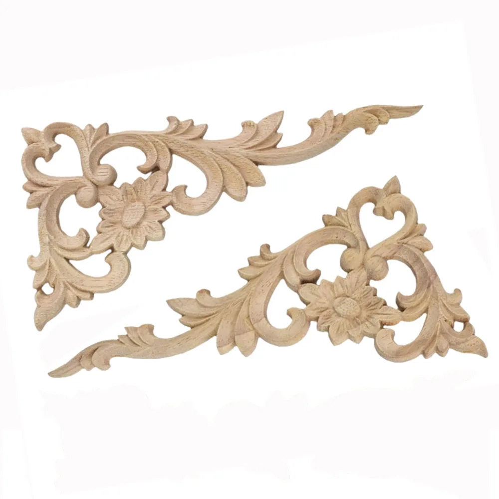 

4PCS Wood Decal Wood Figurines Wood Applique Onlay Carved Exquisite Unique Crown Wooden Furniture Accessories Decoration Decal