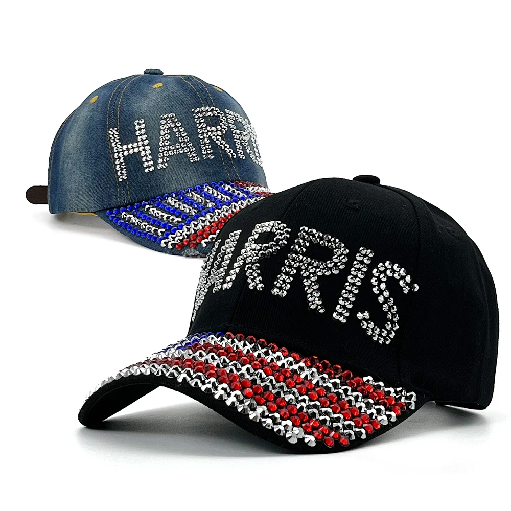 Kamala Harris 2024 Election USA Flag Rhinestone Trucker Hat Women Bling HARRIS Cap Stylish Adjustable Support Hat for Campaign