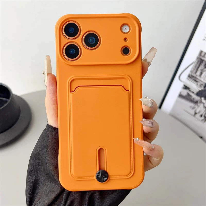 Candy Color Card Slot Holder Wallet Soft Case For iPhone 17 Air 16 15 14 Plus 13 12 11 17 Pro Max Shockproof Silicone Back Cover