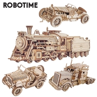 Robotime Rokr 3D Puzzle Movable Steam Train,Car,Jeep Assembly Toy Gift for Children Adult Wooden Model Building Block Kits