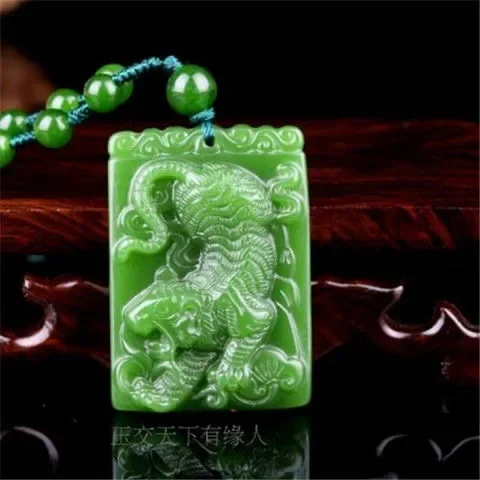 Chinese Green Jade Tiger Pendant Necklace Charm Jadeite Jewelry Carved Amulet Fashion Accessories Gifts for Women Men