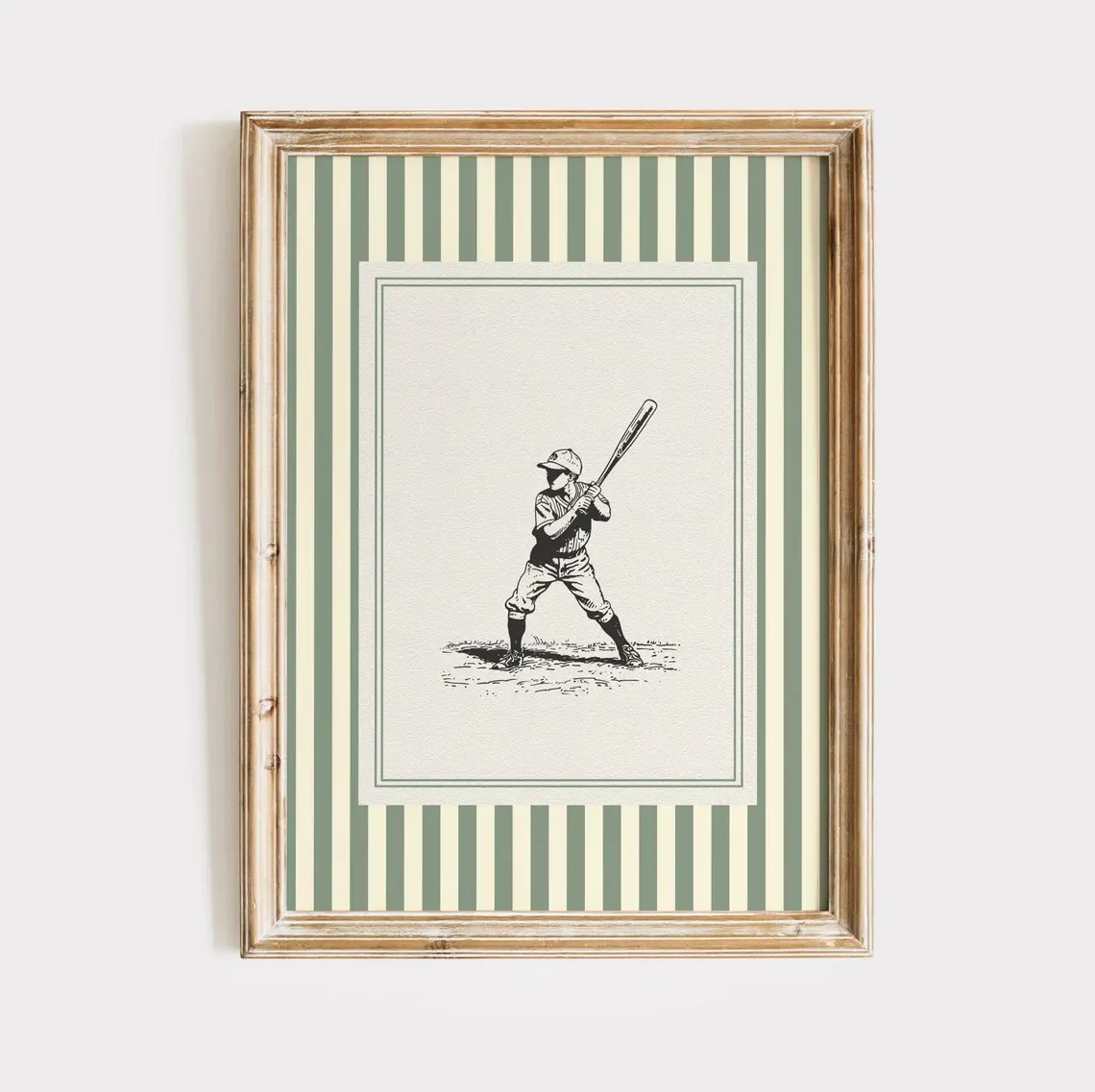 Baby Nursery Green - Vintage Baseball Nursery Print, Green Stripe