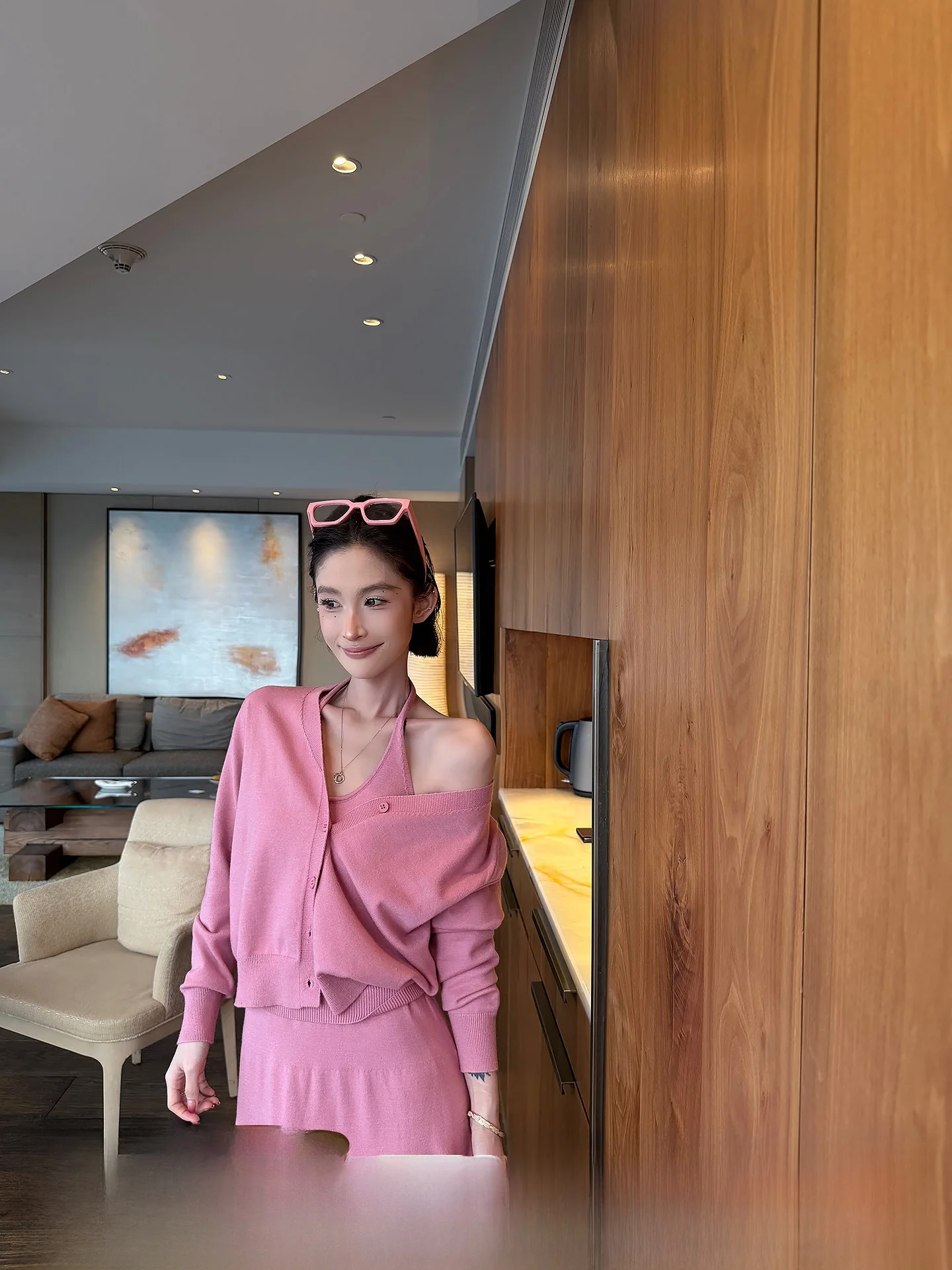 

Wutong Pure Color V-Ne Long Sve Knitted Jaet Women's Summer Casual Loose Slimming Outerwear Open Cardigan Top