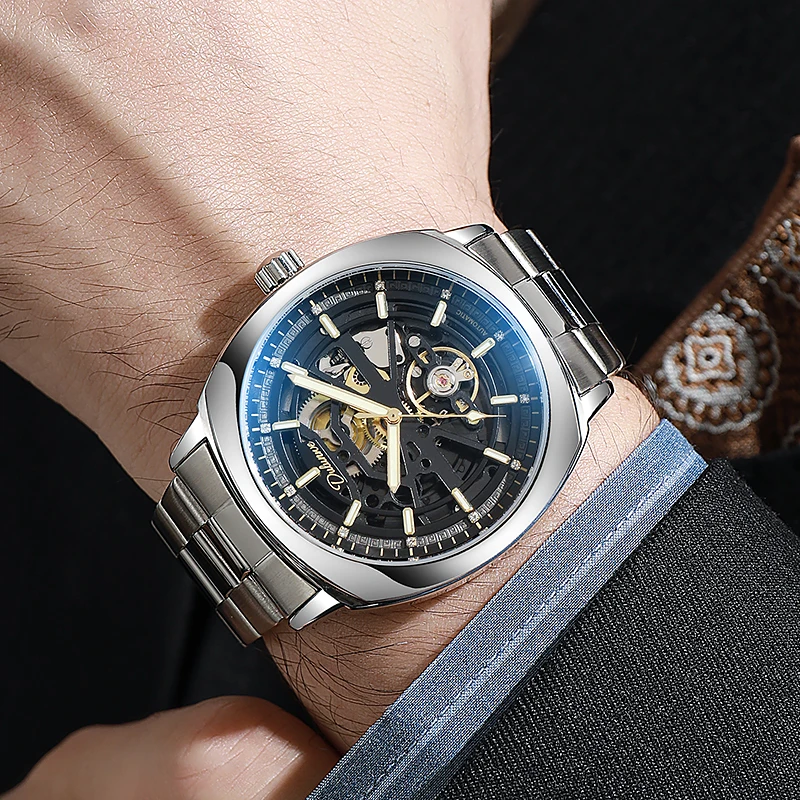 ﻿   Jam Tangan Tourbillon Desain Fashion Dulunwe untuk Pria, Mewah, Baja Anti Karat, Tahan Air, Otomatis Mekanik