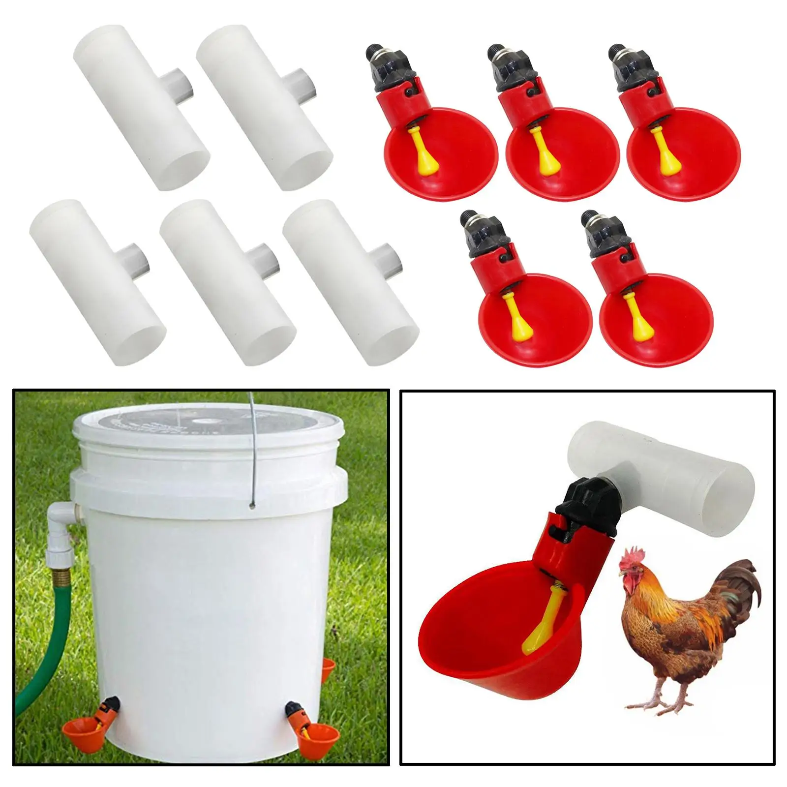 5PCS Livestock Poultry Drinking Cup Feed Automatic Feeder Bird Coop Chicken Fowl Drinker Water Chicken Peck to Fill Cup