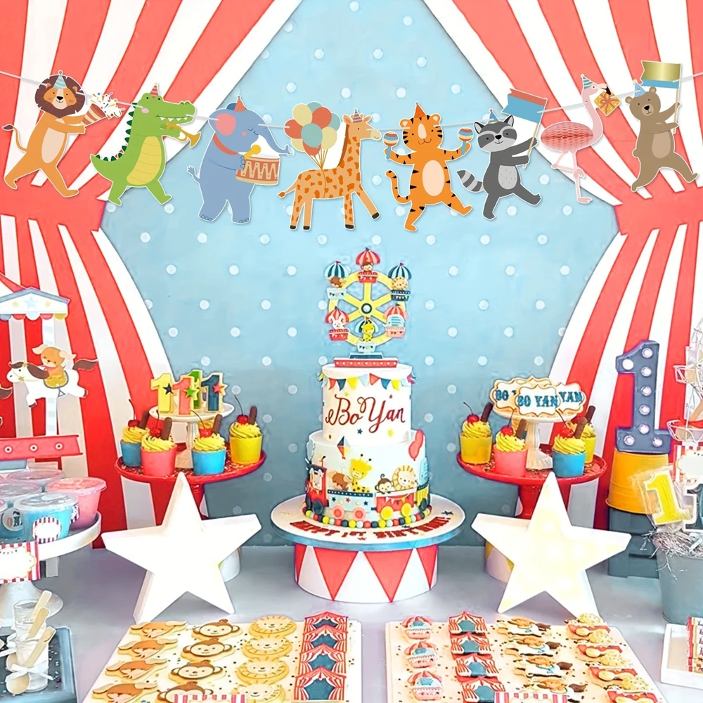 8-teiliges Set Cartoon-Tier Papierbanner Niedliche Dschungeltier-Partybanner Zirkus-Stil Hängende Banner für Geburtstagsfeier-Dekorationen – Detail 2