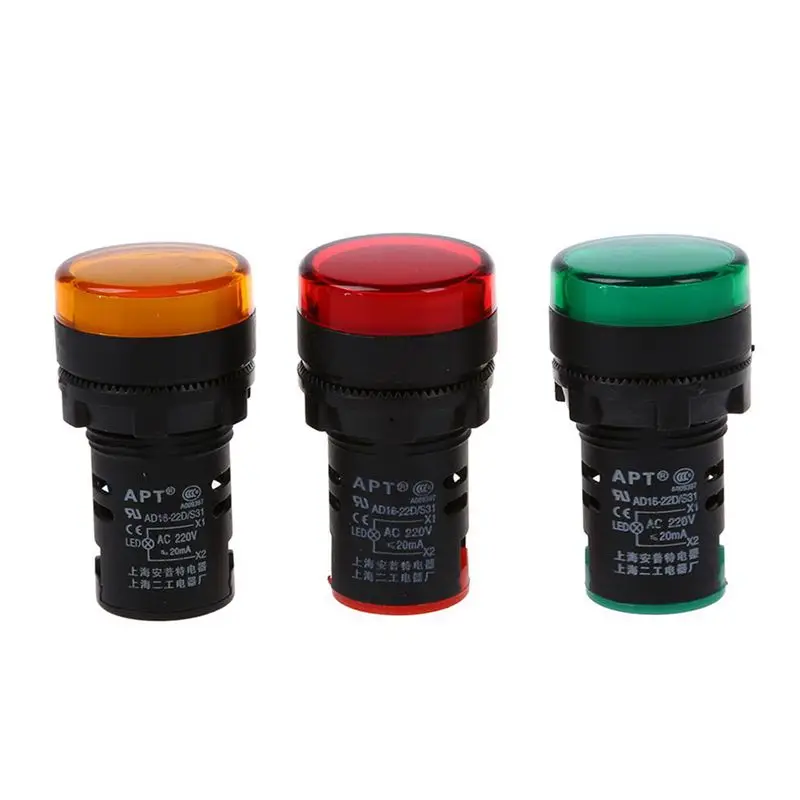 AB33-Red, Yellow-Green Light Lamp 22 Mm LED Pilot Display Panel AC 220 V 15 Pcs