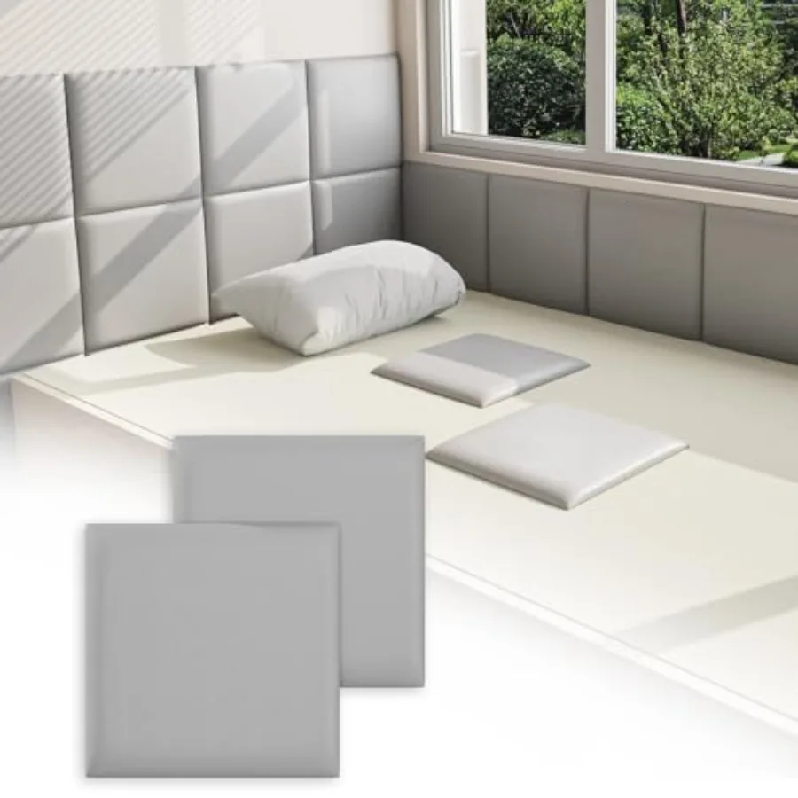 

3D Anti-Collision Wall Padding for,Grey Peel and Stick headboard Panels, Self-Adhesive Headboard Panels for Wall, Bedroom/Livg