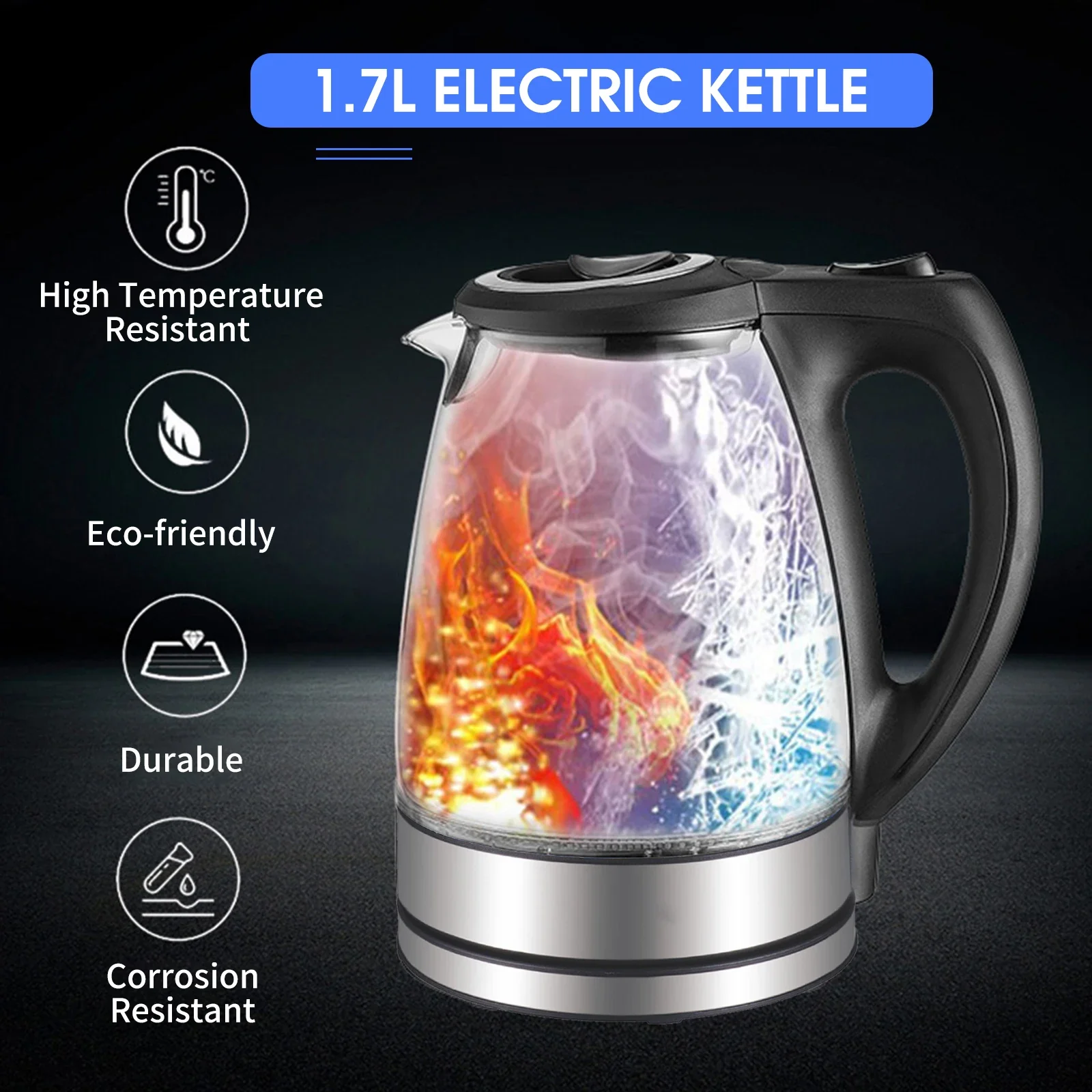 Electric Kettle 1.7L Glass Hot Water Heater for Tea Coffee Auto Shut-Off Kitchen Appliances Electric Kettles Tea Pots 110V 1500W