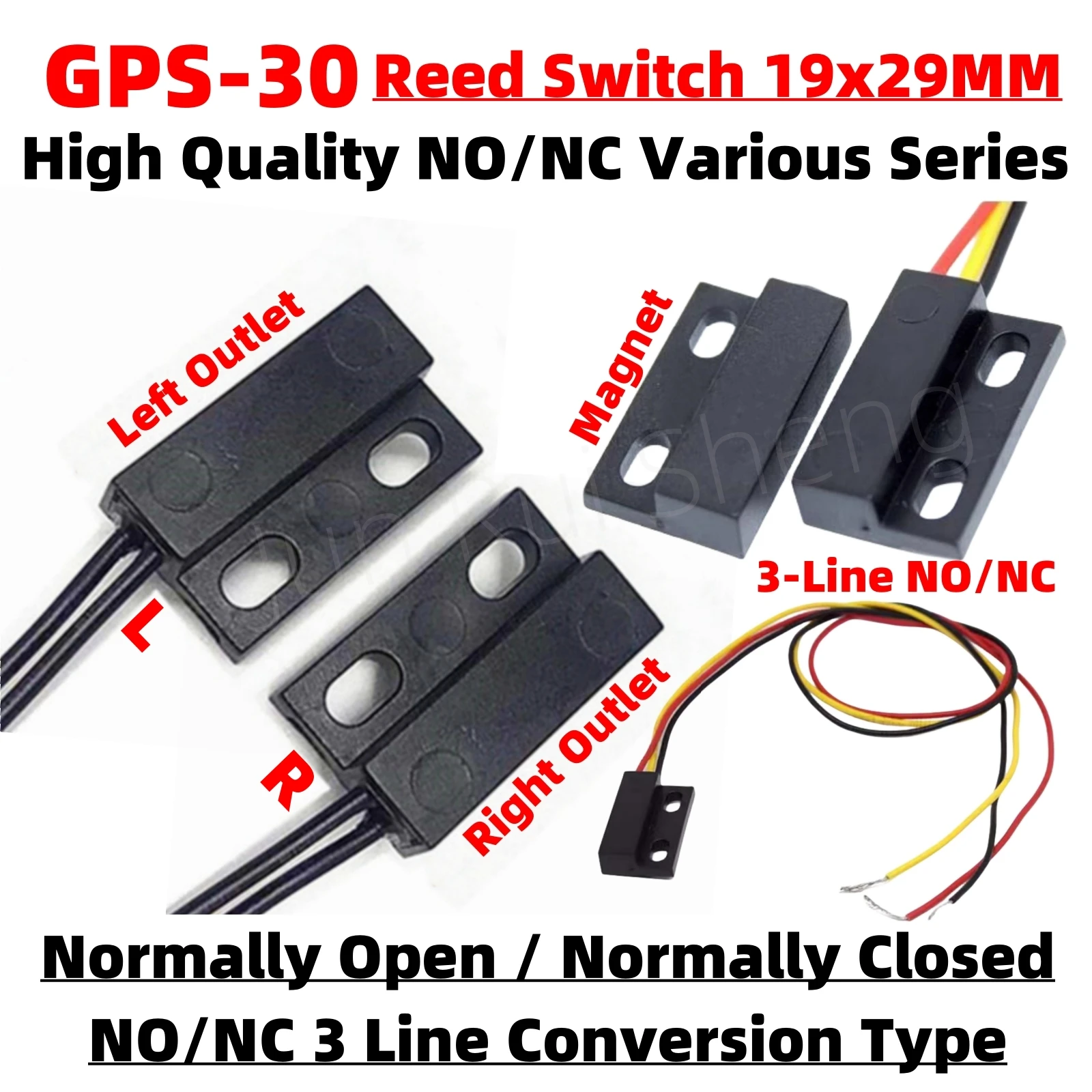 10PCS GPS-30 Reed Switch Magnetic Proximity Switch L R Normally Open/Closed 19*29MM 3*Line NO/NC Magnet Control Induction sensor