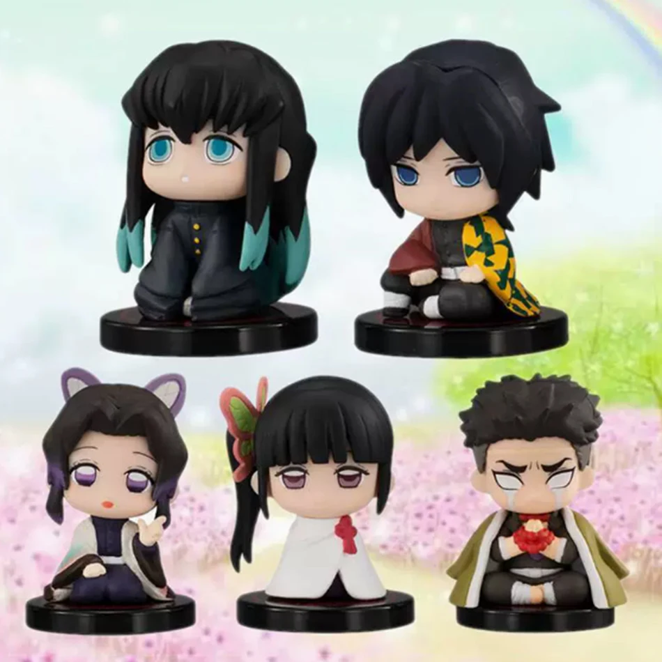 Spielzeug-Geschenk 5P Q-Version Demon Slayer Sitzende Geisterpuppe Tanjiro Nidouzi Inosuke Zenizu Figur Actionfigur Film-Modell PVC-Puppe