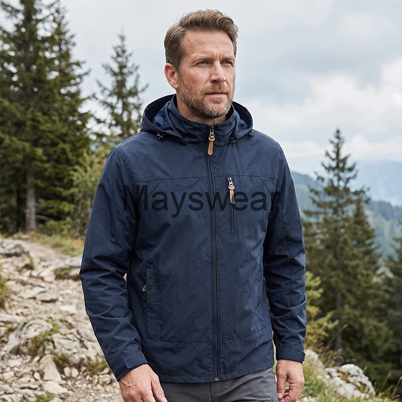 Outdoor Windproof Shell Jackets Men Plus Size Hooded Spring Travel Camping Hiking Casual Windbreaker Coat Streetwear Mens Jacket