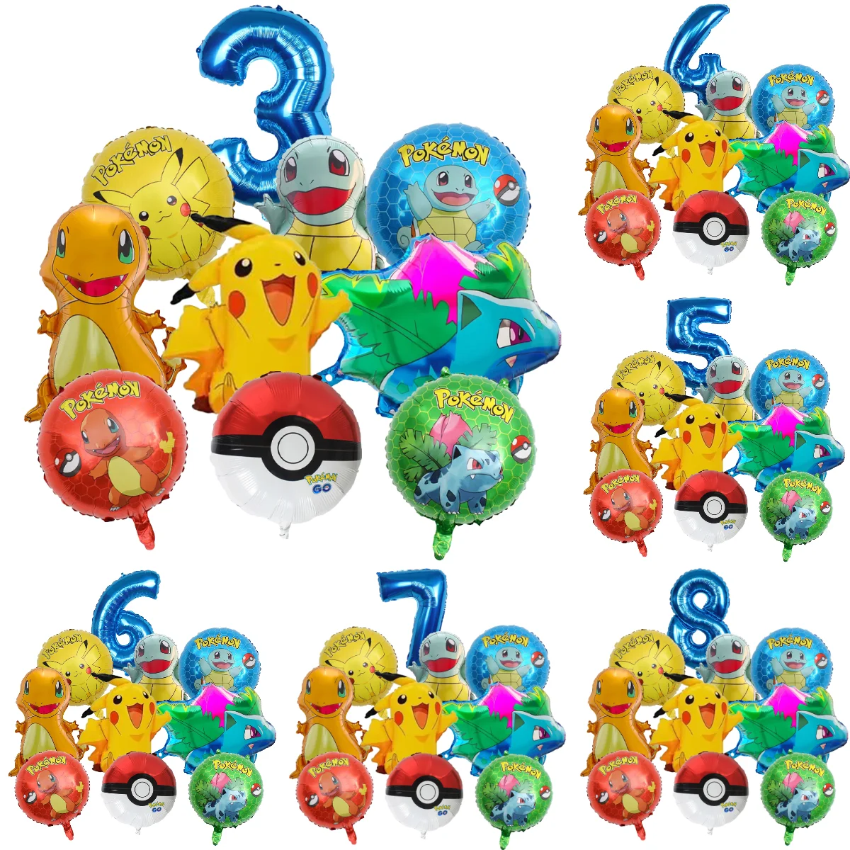 10 Stück Cartoon-Pokemon-Pikachu-Folienballons aus Aluminium – ideal für Charmander Squirtle Bulbasaur Geburtstagsparty-Zubehör!