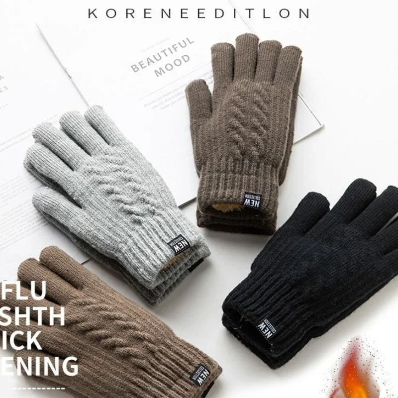 Neue männer Warme Voll Finger Handschuhe Winter Touchscreen Plus Fleece Handschuhe Frau Verdickung Wolle Gestrickte Radfahren Fahren Handschuhe