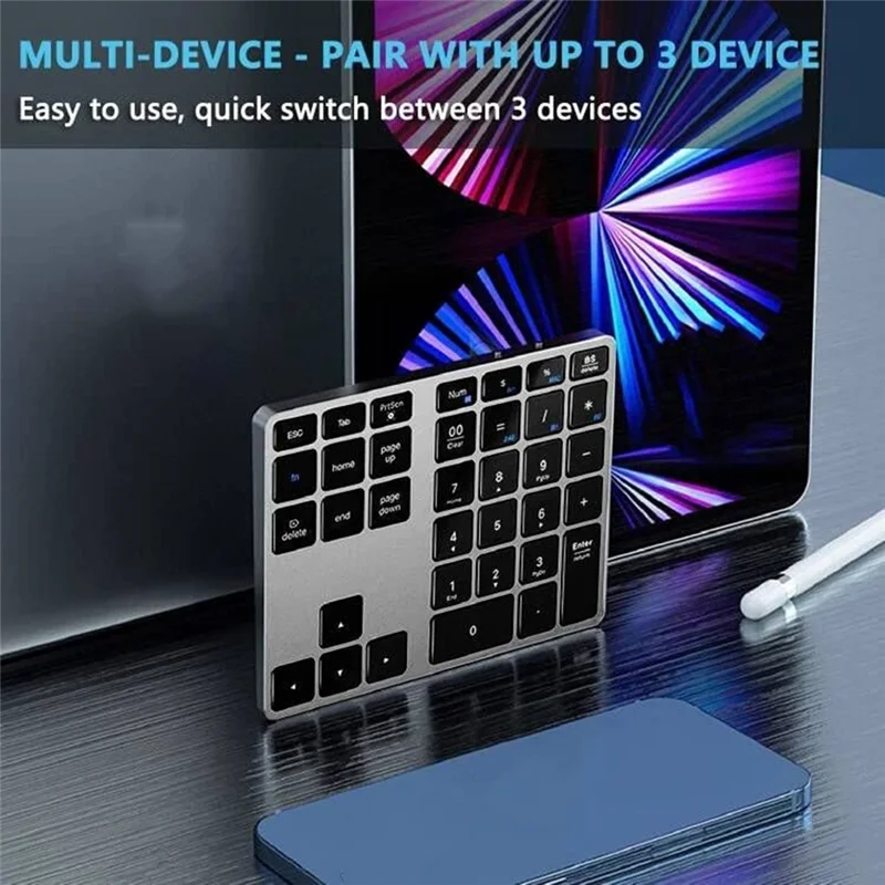 AT-Bluetooth Number Pad, 35 Keys Wireless Numeric Keypad, Portable Slim Bluetooth Numpad for Laptop, Mac,PC,