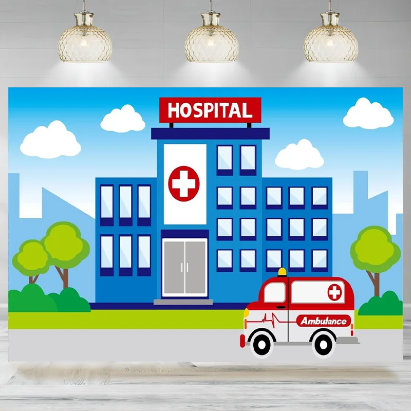 Cartoon Hospital Photography Backdrop Ambulance Medical  Background Nursing School Nurse Graduation Doctor  Banner Decoration