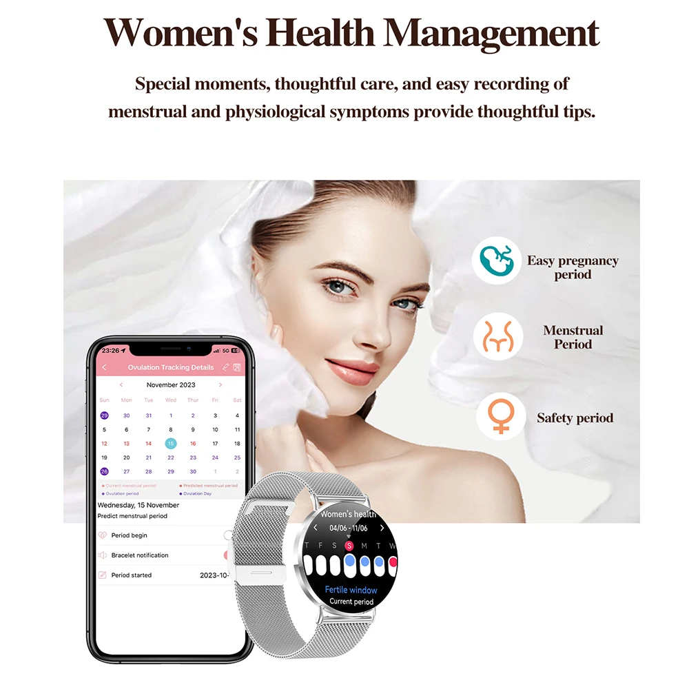 KM88 أنثى نساء ساعة ذكية 1.32 "AMOLED دائما على شاشة ثلاثية الأبعاد ديناميكية UI 6.9 مللي متر رقيقة جدا فاخرة سيدة Smartwatch الصحة المقتفي