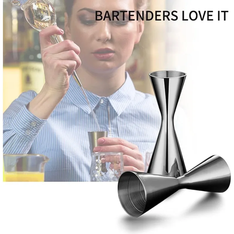 Double Cocktail Jigger with Measurements Inside Stainless Steel Measure Head Bar Party Wine CocktailShaker Jigger