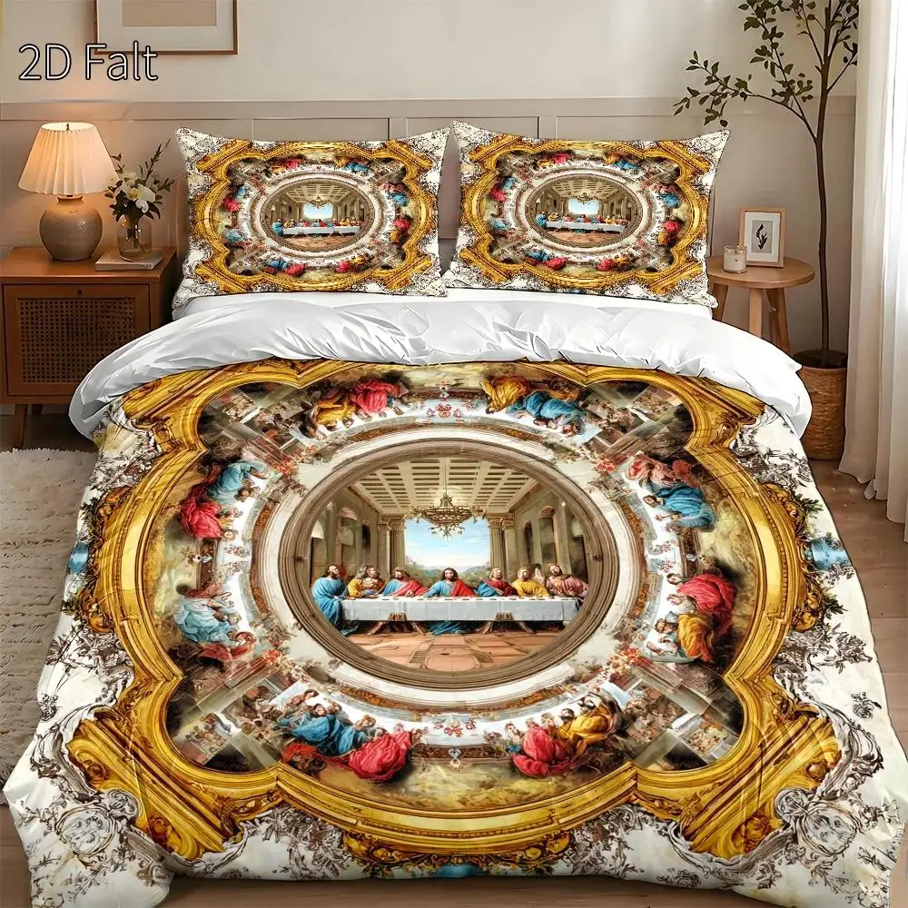 3-Piece Quilt Cover Set, 1 Quilt Cover + 2 Pillowcases (Without Filling) 2D Flat Printing, Three-Piece Quilt Cover Set, Christmas Holiday Decoration, a Must-Have for Creating a Cozy Bedroom Atmosphere