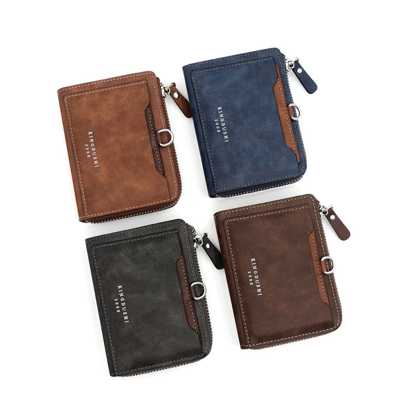 Cartera informal corta para hombre y mujer, tarjetero de cuero PU, monedero pequeño con cremallera, bolso de mano de negocios de excelente calidad