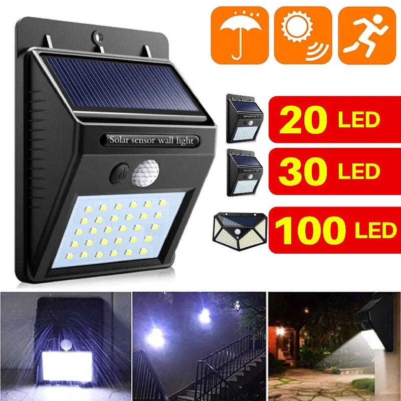 

20/30/100 LED Solar Lights PIR Motion Sensor Wall Light Outdoor Waterproof Solar Powered Sunlight Street Lamp Garden Decoration