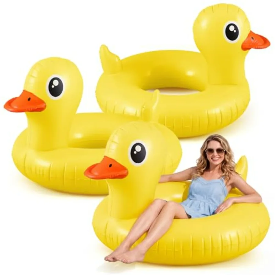 

3 Pack Giant Duck Pool Floats 45'' Yellow Rubberized PVC Inflatable Raft for Adults Summer Beach Party Decor Floating Fun