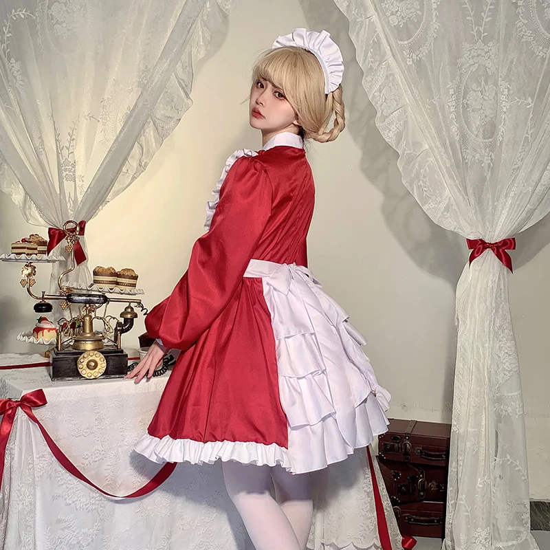 Bristish Anime Maid Cosplay Costumes Women Halloween Apron Maid  Role Play Party Dress Japanese Gothic Lolita Princess Outfits