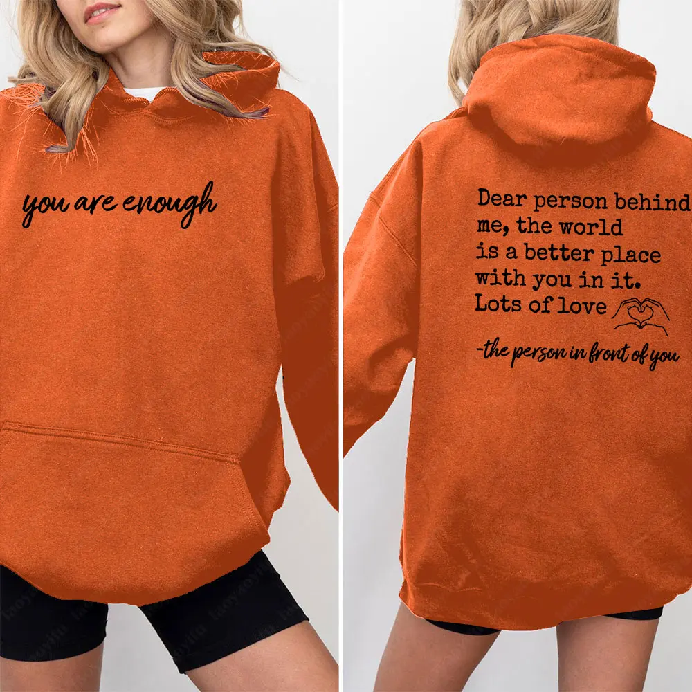 Du bist genug, lieber Mensch hinter mir, beidseitiger Hoodie, Hoodie mit Positivität auf Vorder- und Rückseite, Sweatshirt zur Suizidprävention – Detail 19