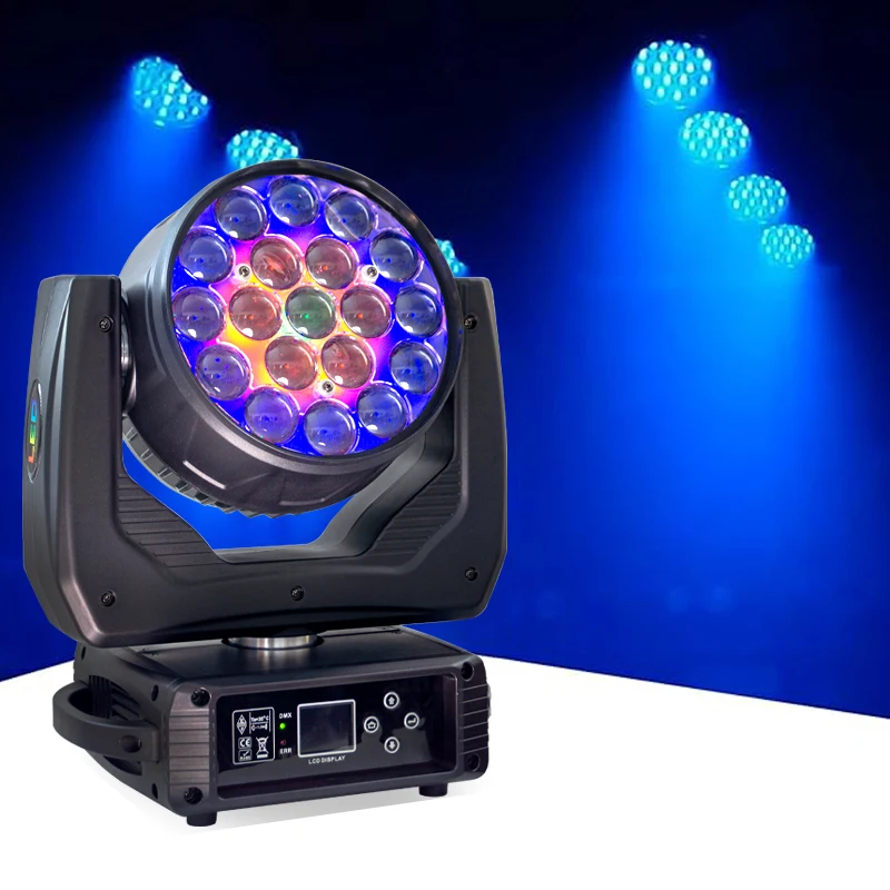 19*15W Beam Wash Zoom Moving Head Light RGBW Stage Light Effect Projector for DJ Disco Party Holiday Bar Club Wedding Birthday