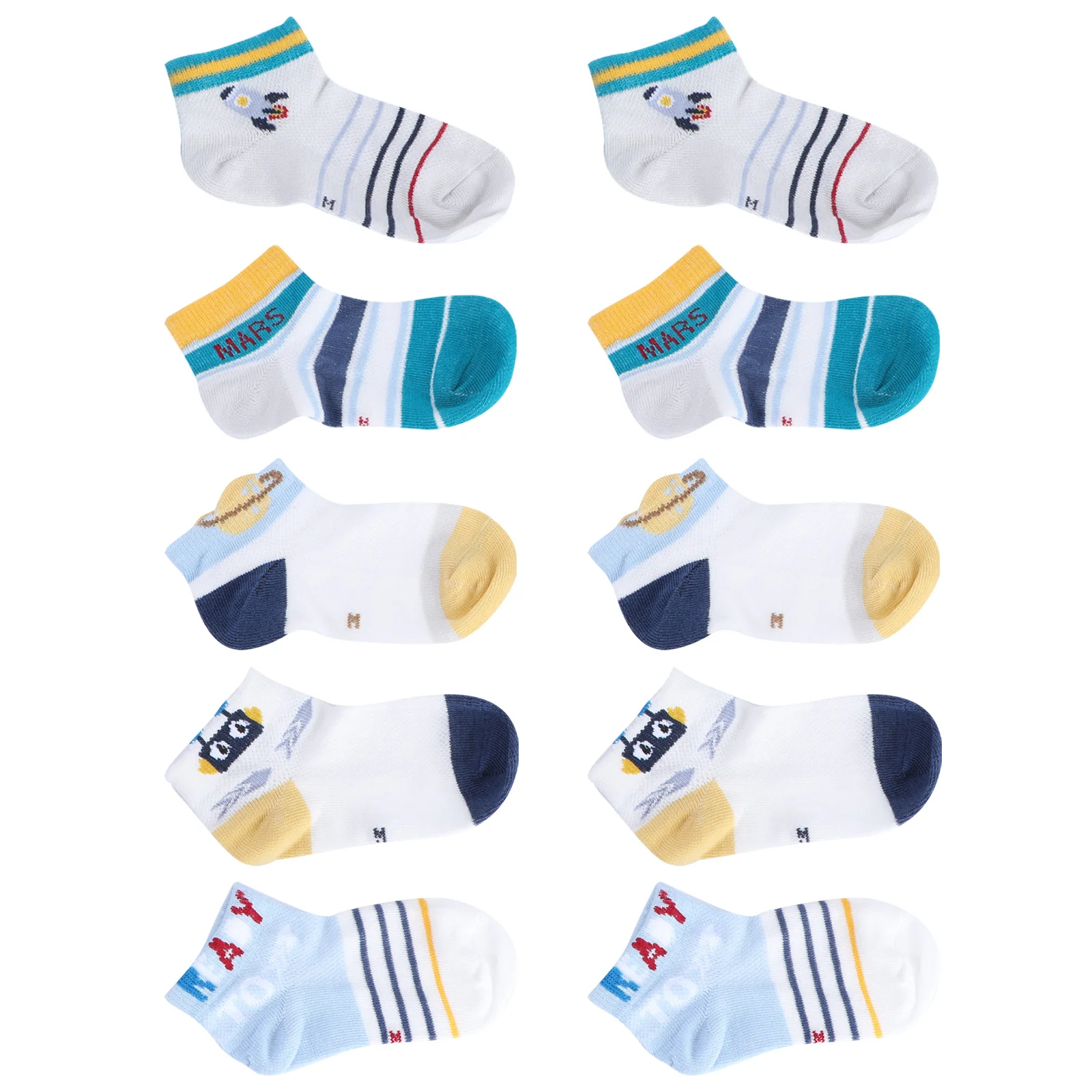 

5Pairs Baby Short Socks Summer Breathable Cotton Socks for Kids Non-Slip Bottom Comfortable Fit with Lovely Print Design