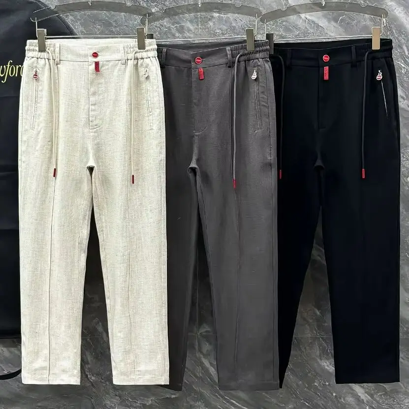 

Kiton эластичный пояс с завязкой на веревке, прямые льняные повседневные брюки