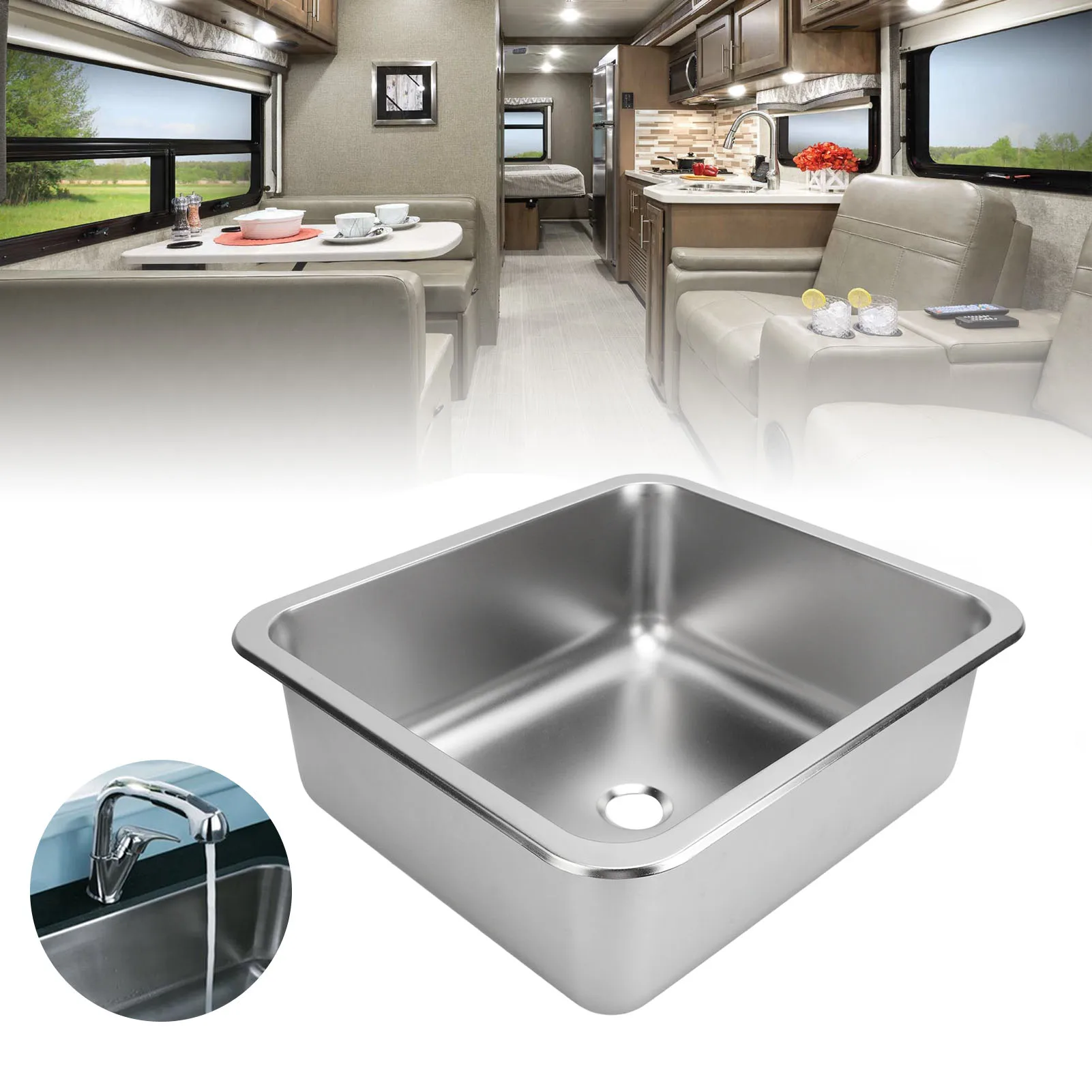 RV Kitchen Sink 16×14.4×12inch Stainless Steel Large Capacity Efficient Drainage Heat Resistant for Caravan Motorhome Boat Yacht