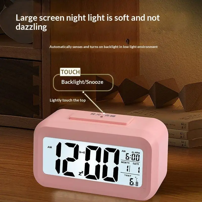Digital Compact Alarm Clock Multiple Colors Temperature Date Display Snooze Function For Bedroom Office Students Dorm