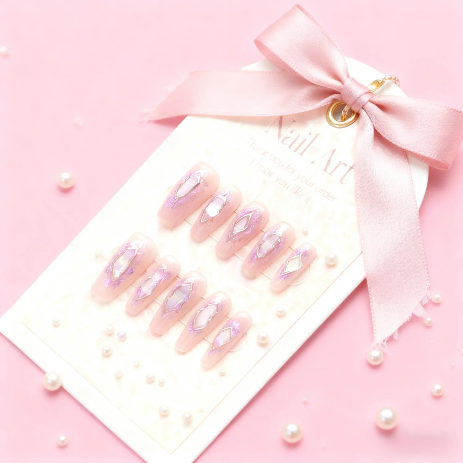 10個入り 取り外し可能なミディアムスイートピンクの付け爪 バレエ グラデーション グリッター ハンドメイド フルカバー フェイクネイル アート パーティー 結婚式用