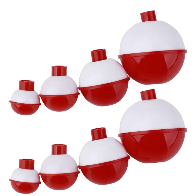 8Pcs a Set Round Fishing Bobbers Red White Assortment 4 Sizes Big Buoyancy Snap-On Floats for Long Cast Sea Rod & Trout Lakes
