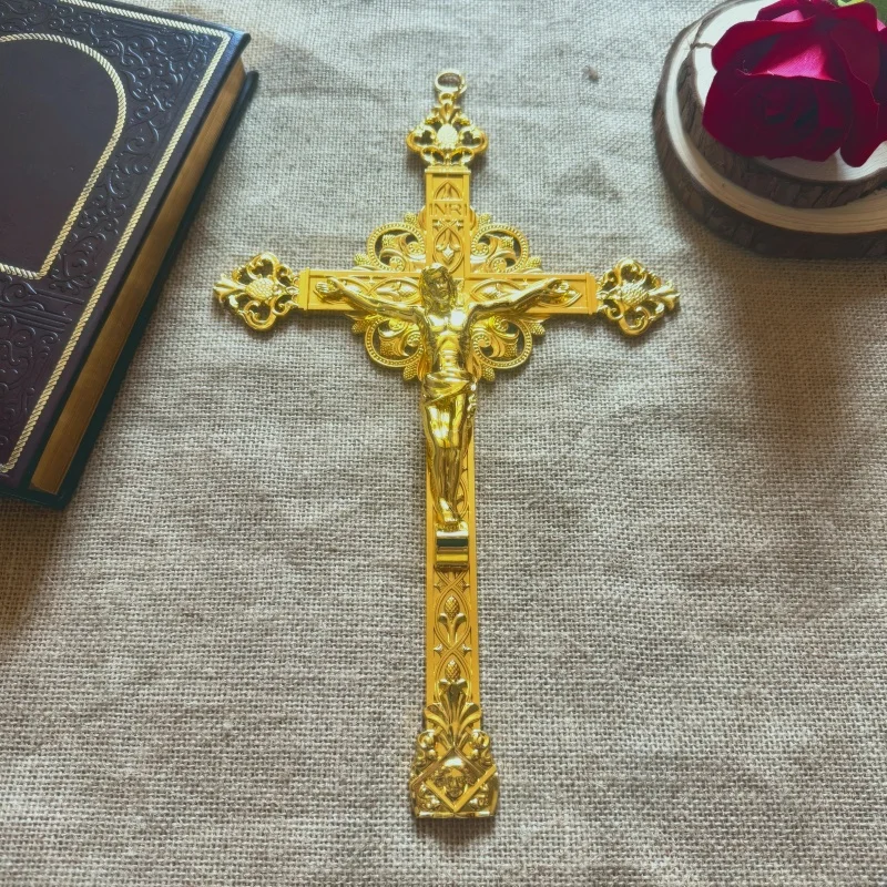 Crucifijo de Pared con Filigrana Ornamentada Chapado en Oro con Corpus de Jesús para Decoración de Altar en el Hogar Católico Cristiano, Regalo