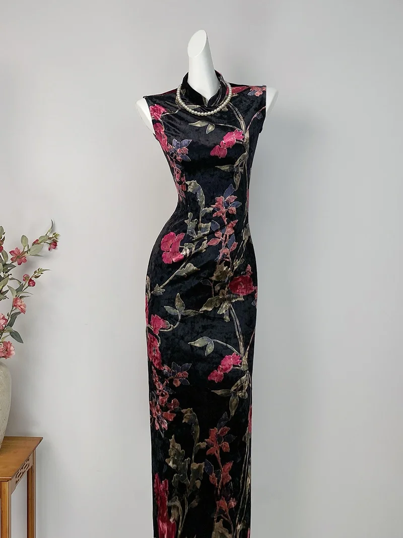 

Bla Velvet Young Sle Chinese New Version Daily Wear Breathable Low Slit No Sve Mid-Length Skirt