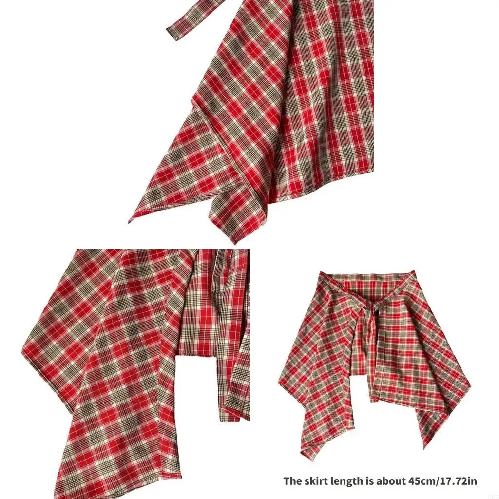 Checkered Wrap Skirt Shirt Extender Overlay Asymmetrical Underskirt Cover Up