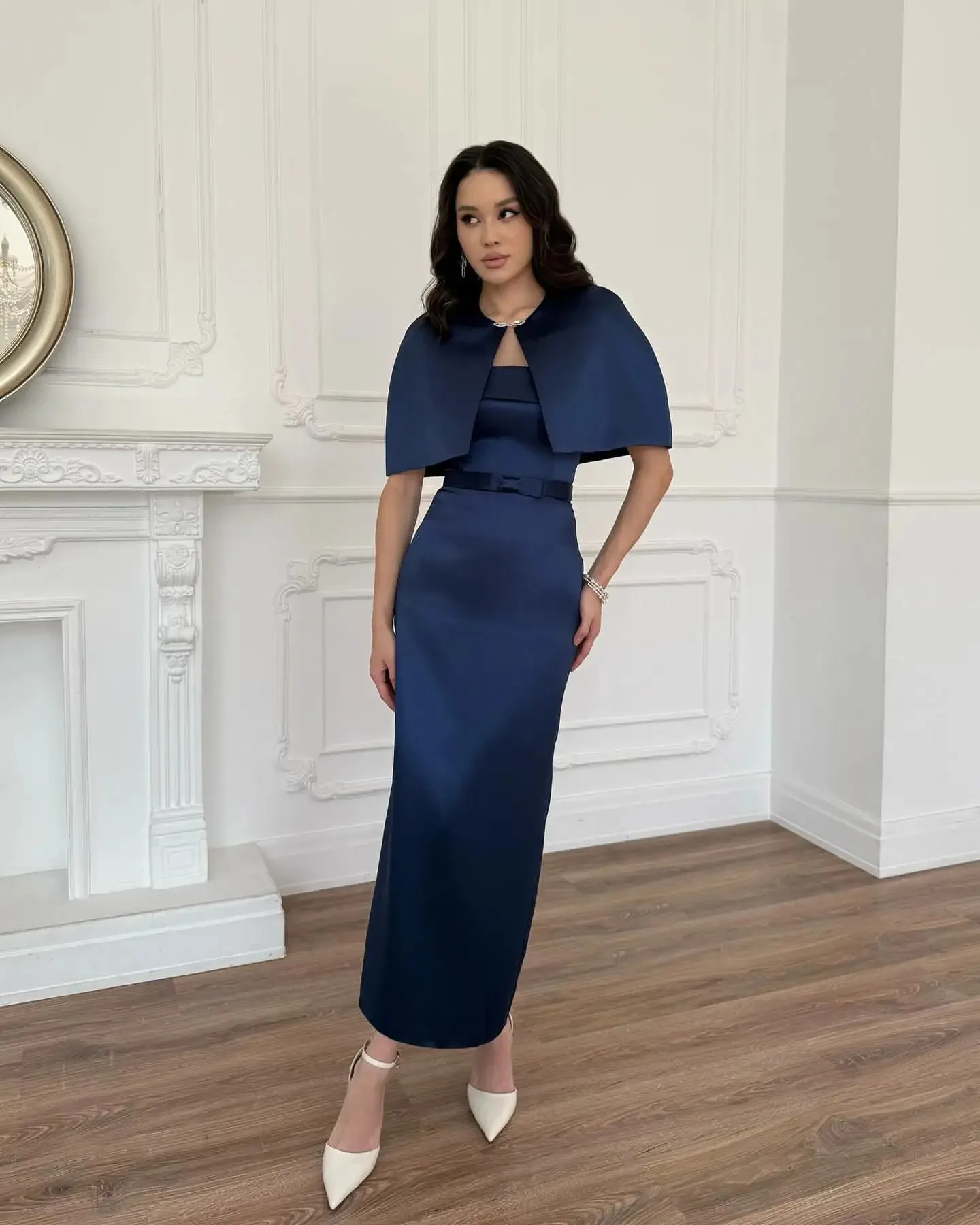 

Инди индивидуальные арабские вечерние платья с накидкой и рукавами до щиколотки, платье для выпускного вечера без бретелек, женские свадебные платья в Дубае