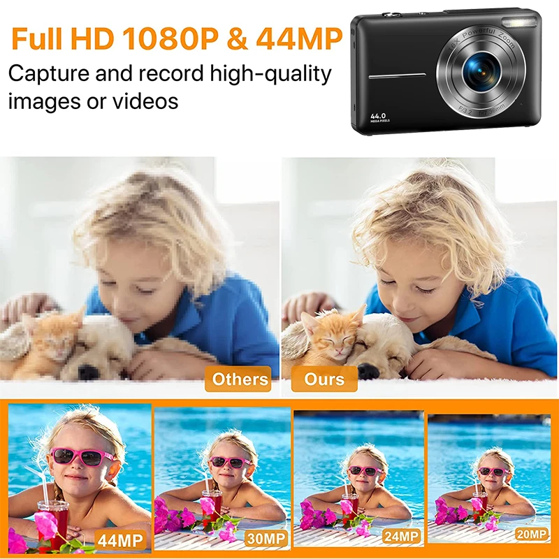 Digital Camera 1080P 44MP Point and Shoot Photography Camera Video Camcorder Portable Vlog Camera for Kids Children Students