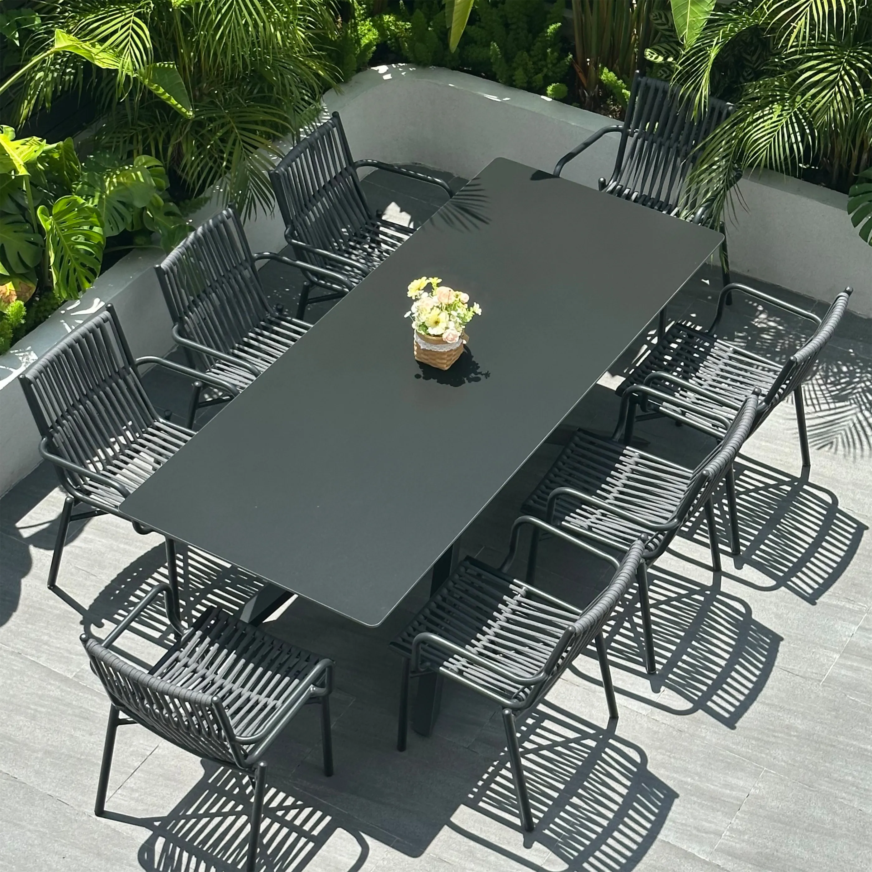 Outdoor table and chair courtyard villa open-air rope chair waterproof sunscreen leisure aluminum alloy table and chair combinat