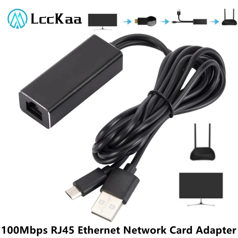 USB 2.0-RJ45 이더넷 네트워크 카드 어댑터 Fire TV 스틱 Chromecast Google 용 RJ45 10/100Mbps에 마이크로 USB 전원