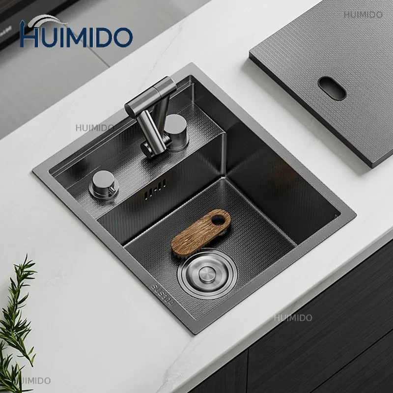 304 Nanometer Hidden Island Kitchen Sink Rice Grain Embossing Prevent Handmade Mini Bar Counter Kitchen Sinks