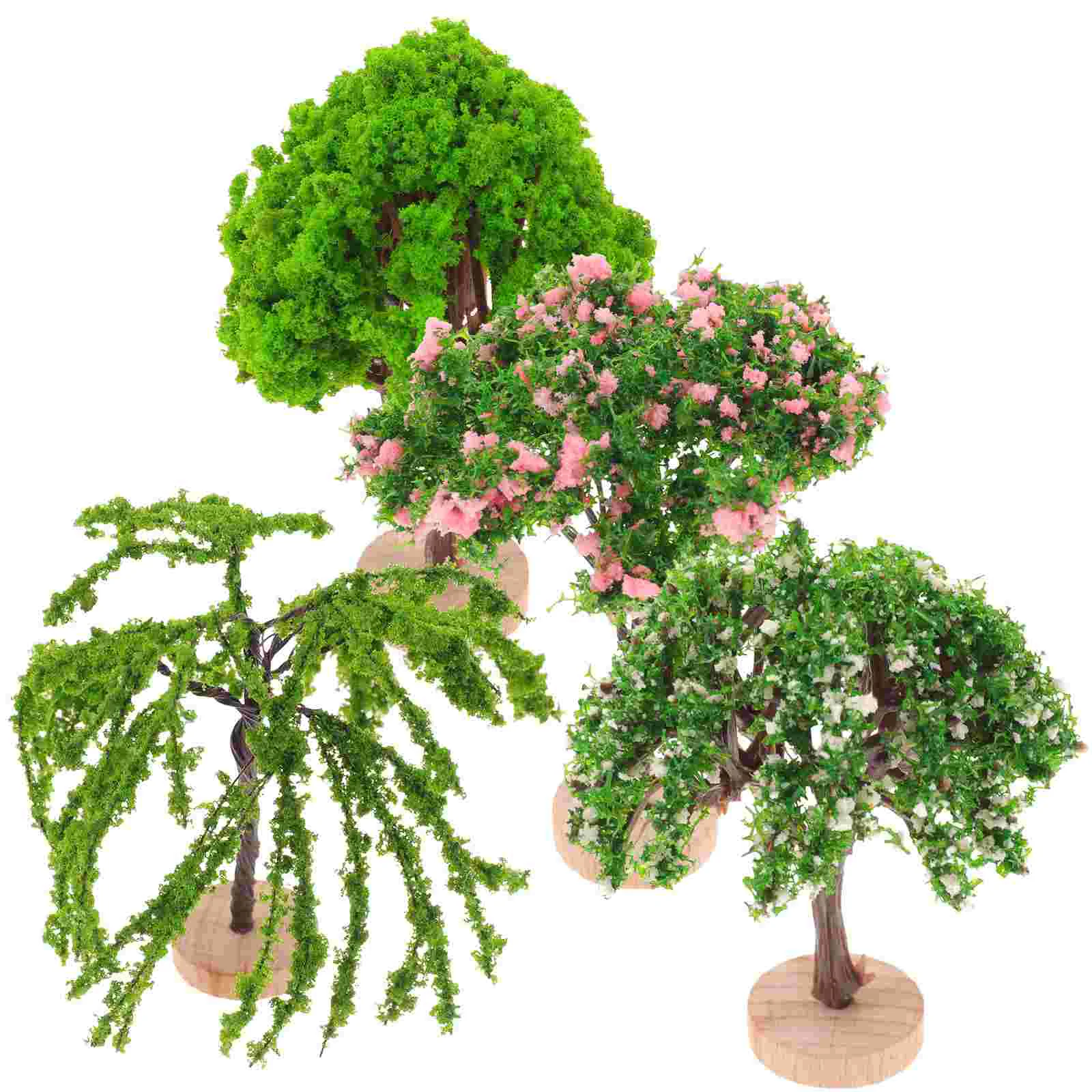 4 peças de árvores em miniatura para decoração de mesa de areia modelo de adorno de bonsai simulado com base