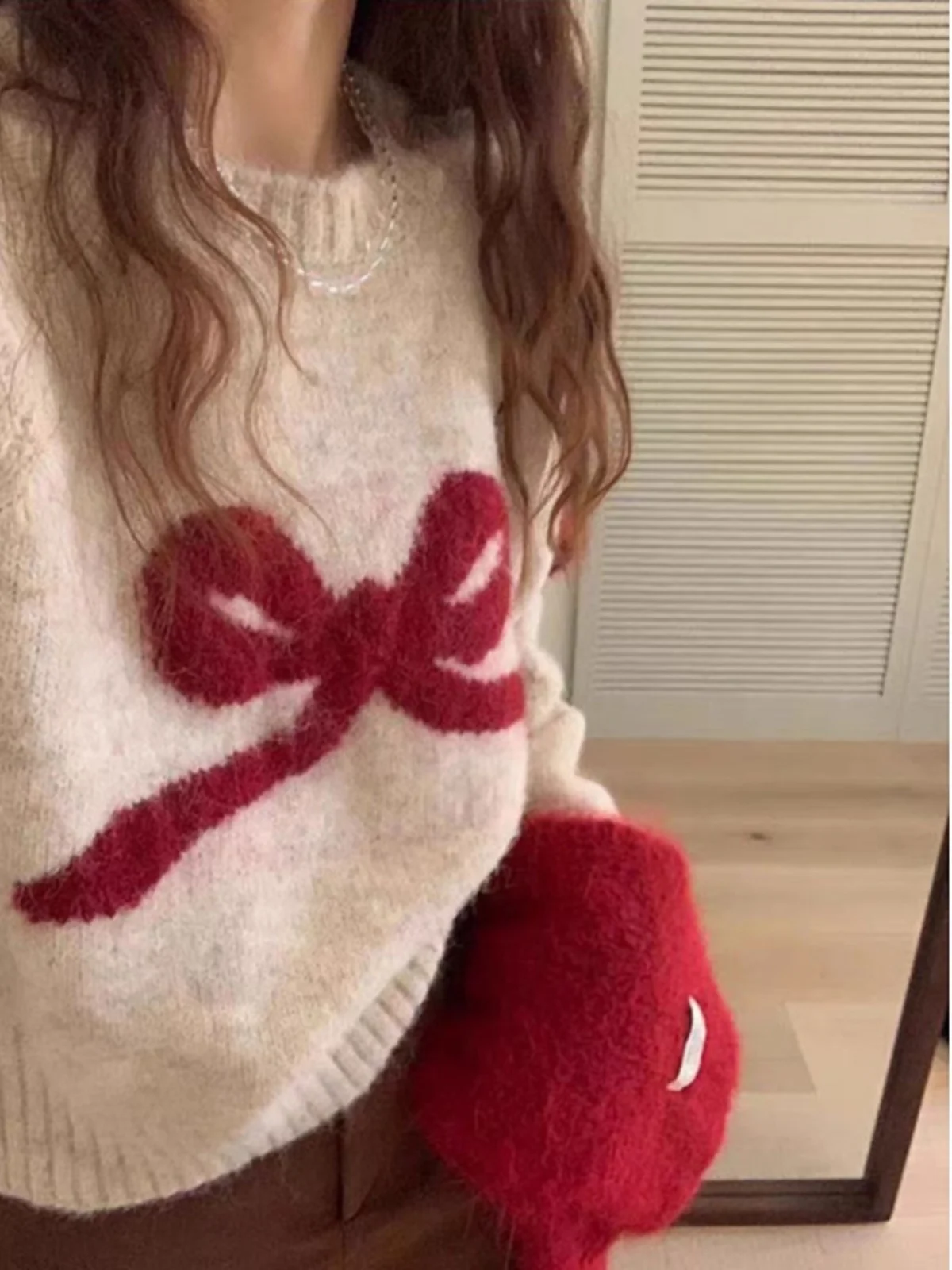 

Sweet Spring Autumn Knitted Sweater Women's Overhead Long Sve Knot Versatile Loose Fit Regular Length Color