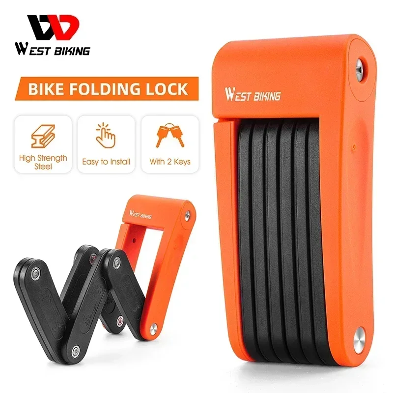 WEST BIKING Portable Bicycle Folding Lock Heavy Duty Anti-theft Security Electric Scooter Lock With 2 Keys Mounting Bracket