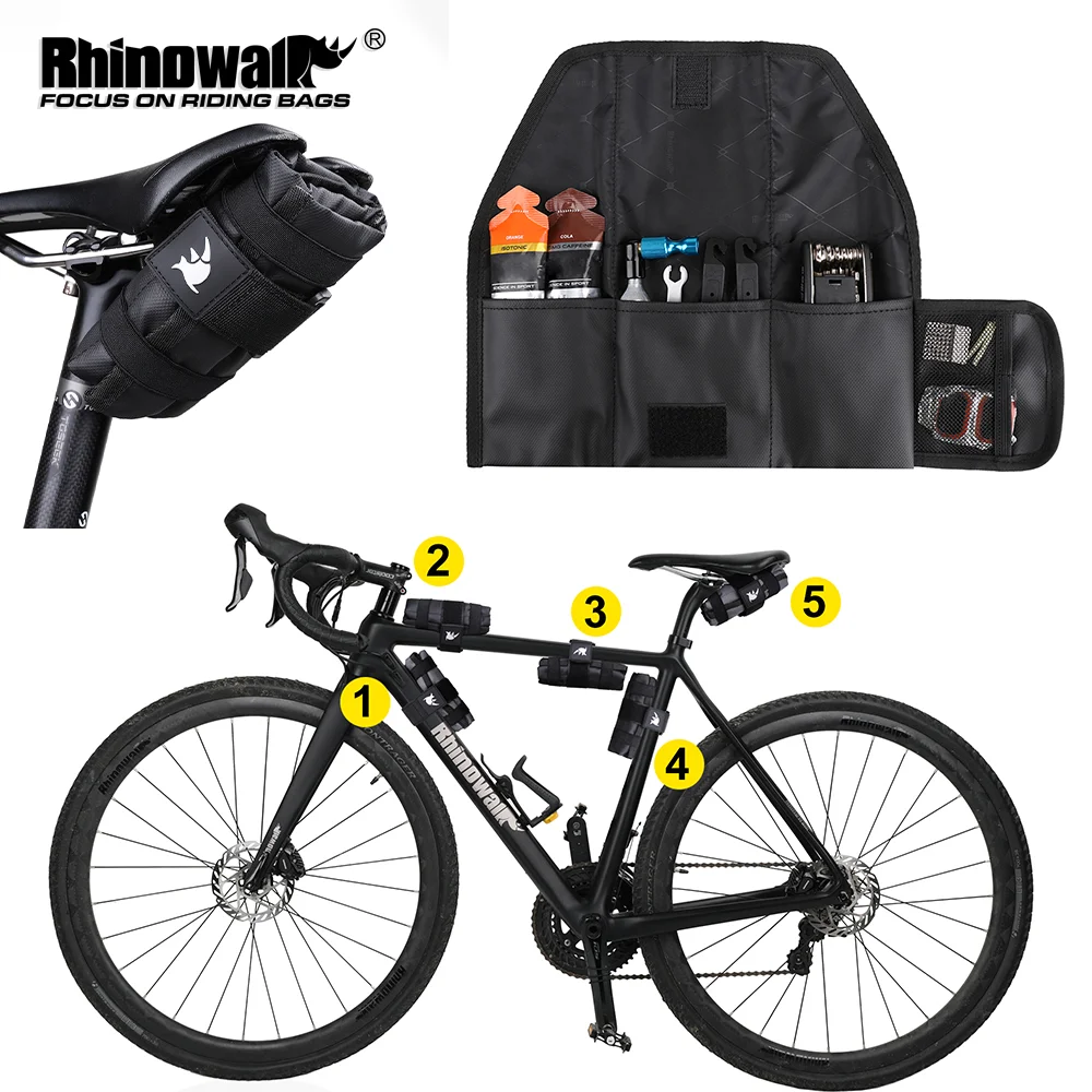 

Rhinowalk Bicycle Bag Tool Bag Top Front Tube Frame Bag Burrito Pack Pouch Cycling Accessories Black MTB Bike Rear Tool Kits