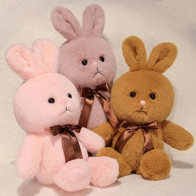 

40cm Plush Rabbit Stuffed Throw Pillow Pink Bunny Doll Toys with Standing Ears Easter Bunny with Bow Gift for Girl Kids